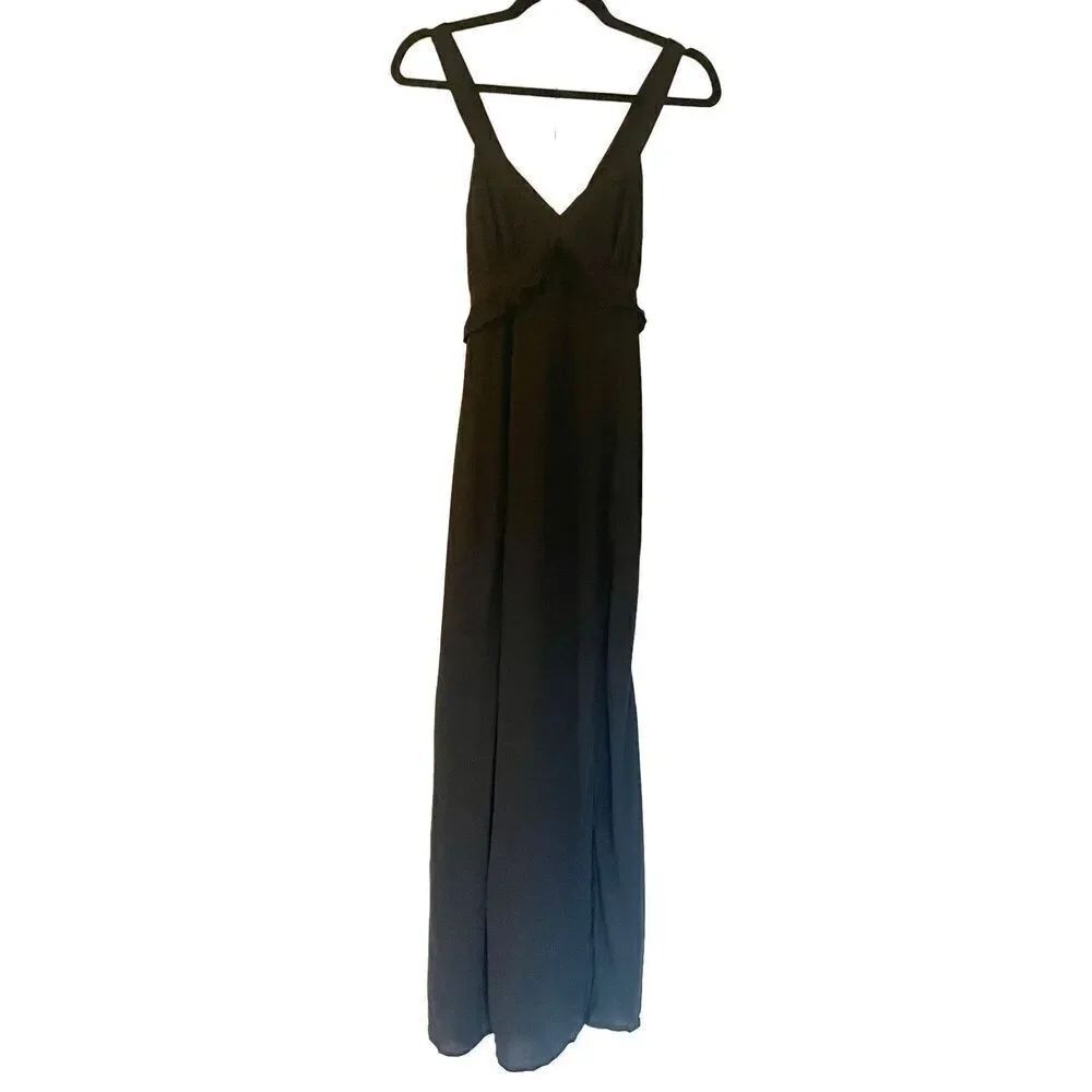 Forever 21 black ruffled cross back maxi dress small